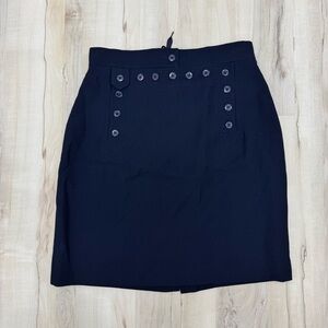 Lauren Ralph Lauren Sailor Skirt Navy Blue Worsted Wool Button front Sz 12